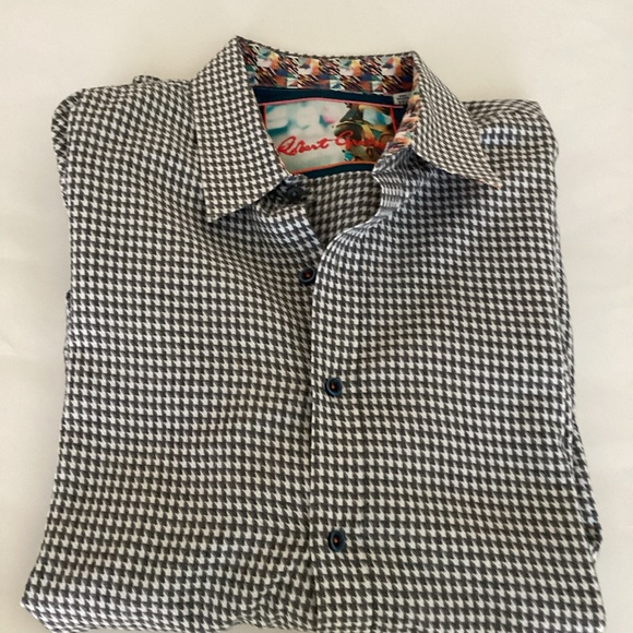Robert Graham Shirt Mens 2XL Grey White Houndstooth Button Down Flip Cuff Preppy - Picture 16 of 16